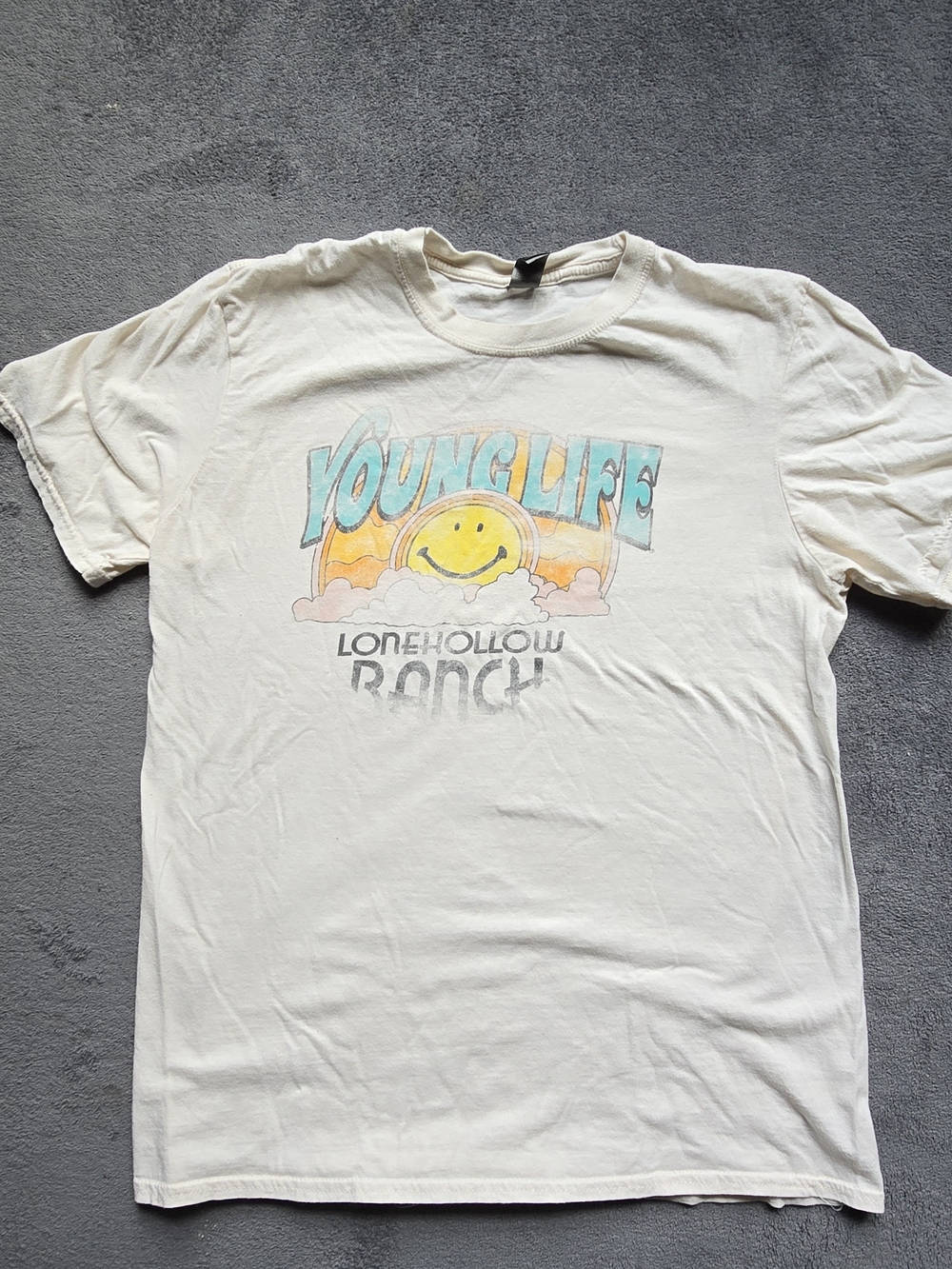 Gildan Cream 'Young Life' Smiley Graphic Tee